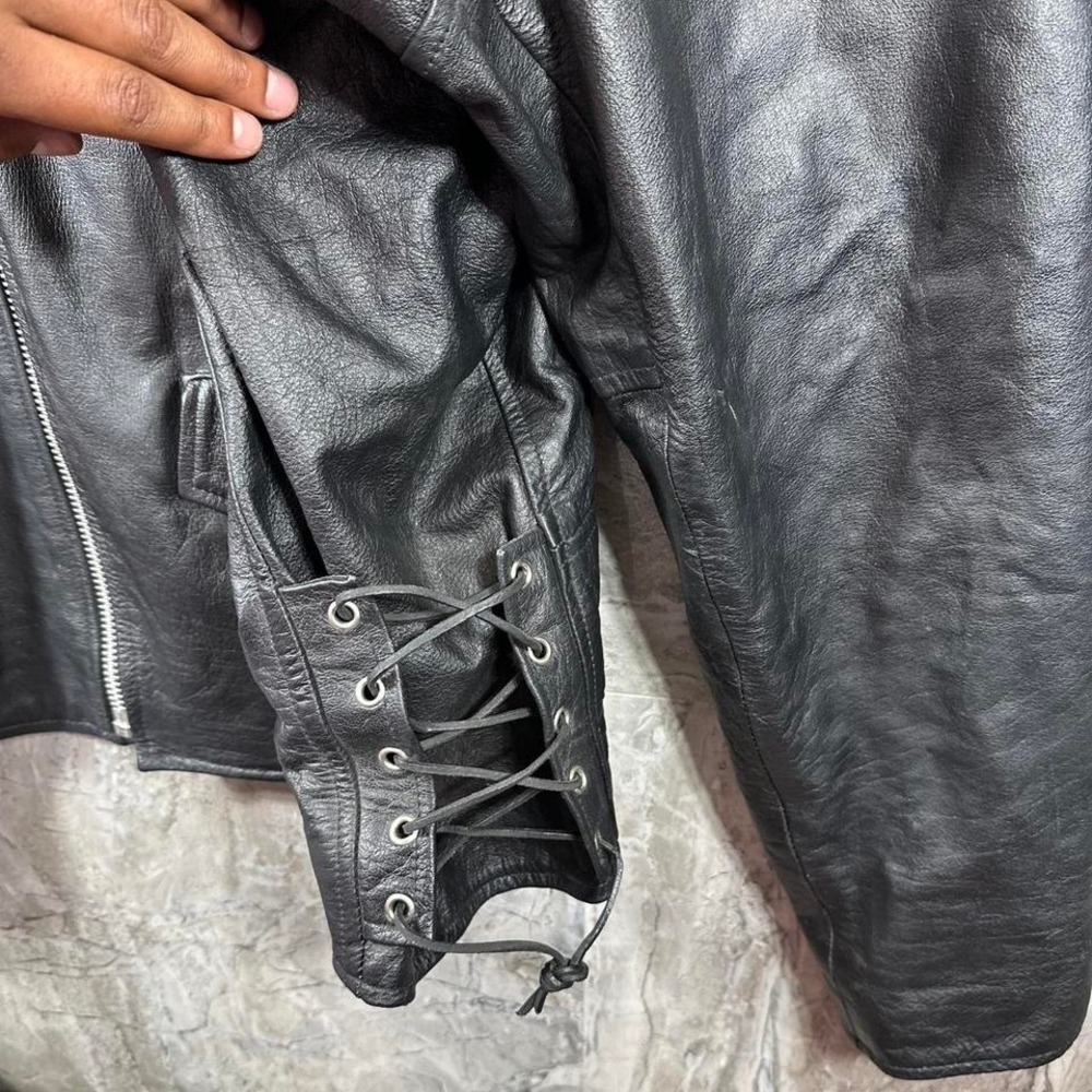 Black genuine leather biker jacket with adjustable waist sleeves Woman's 3XL - Picture 5 of 8